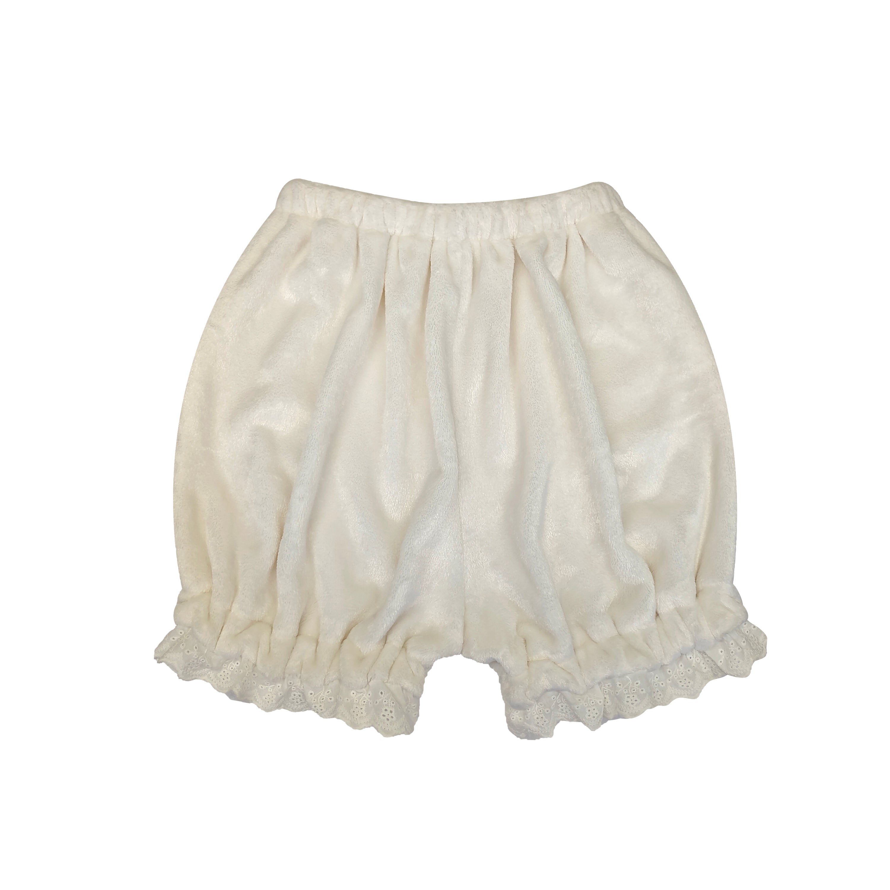Cream white velvet bloomers with lace hem – cute lolita-style shorts pastel lingerie soft underwear cute loungewear