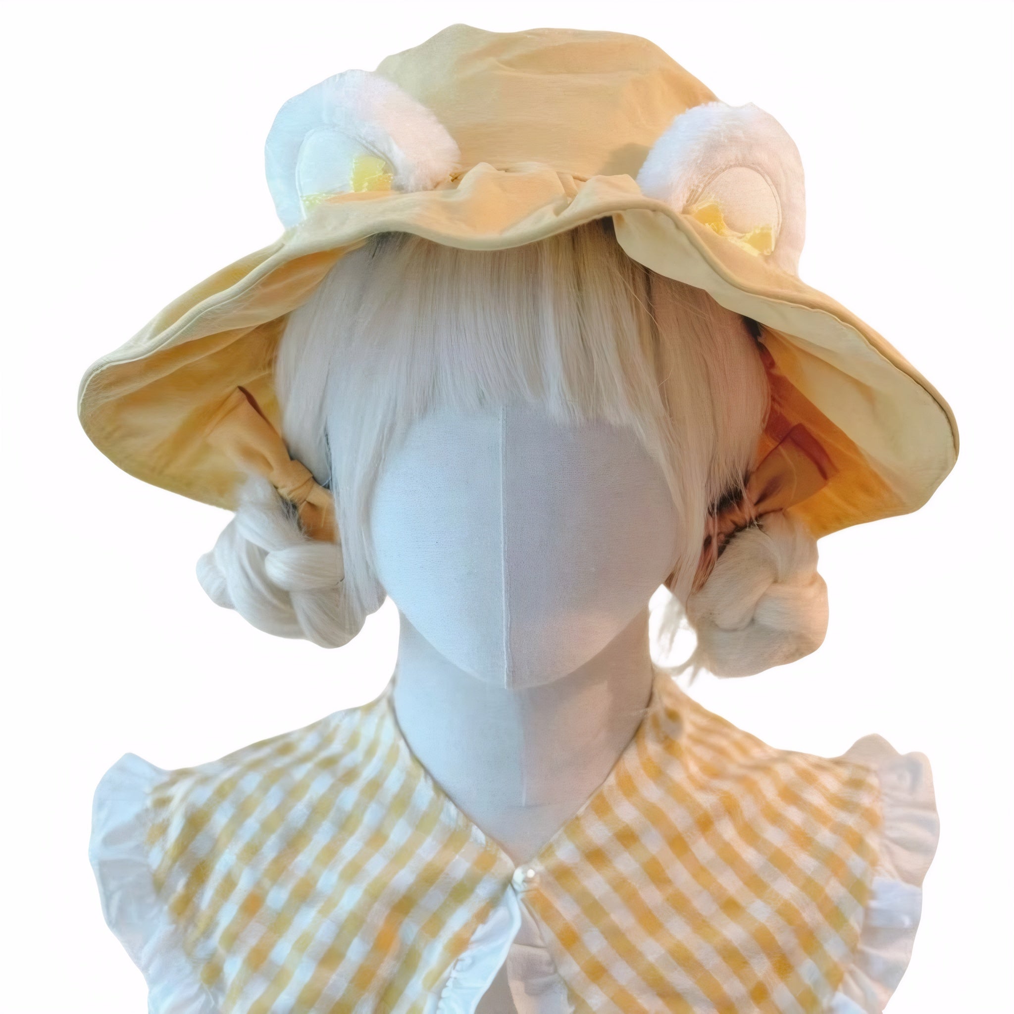 Kawaii Bear Ear Ribbon Bucket Hat Handmade Summer Sun Hat (Hat or Hat + Collar Set)