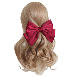 Wine red satin bow hair clip for Lolita or JK style, large back headpiece with spring clip