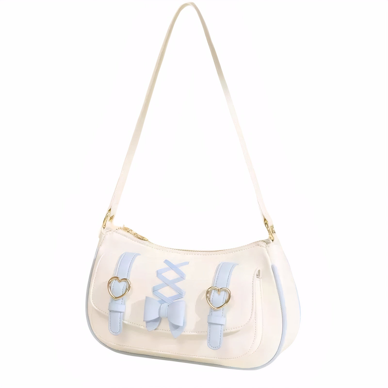 Cream Blue Pastel Lolita PU Handbag with Lace-Up Front PU leather cute bag,harajuku crossbody