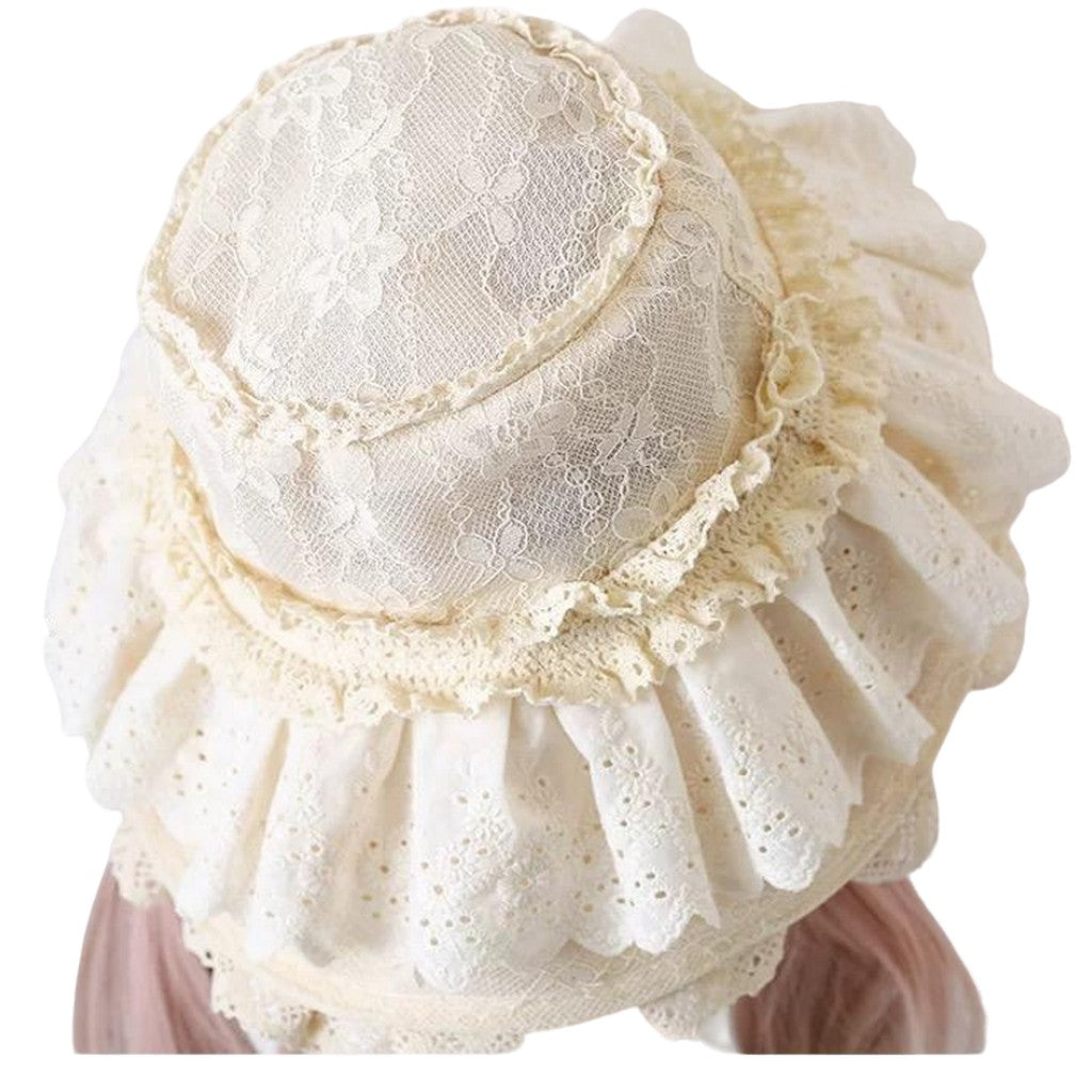 Lace Lolita Bonnet Hat Victorian Kawaii Sun Hat with Optional Bows for Ladies