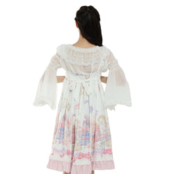 Kawaii Sweet Lolita Rabbit Print Dress Lace Ruffle JSK with Big Bow Pull-On Princess Dress for Girls