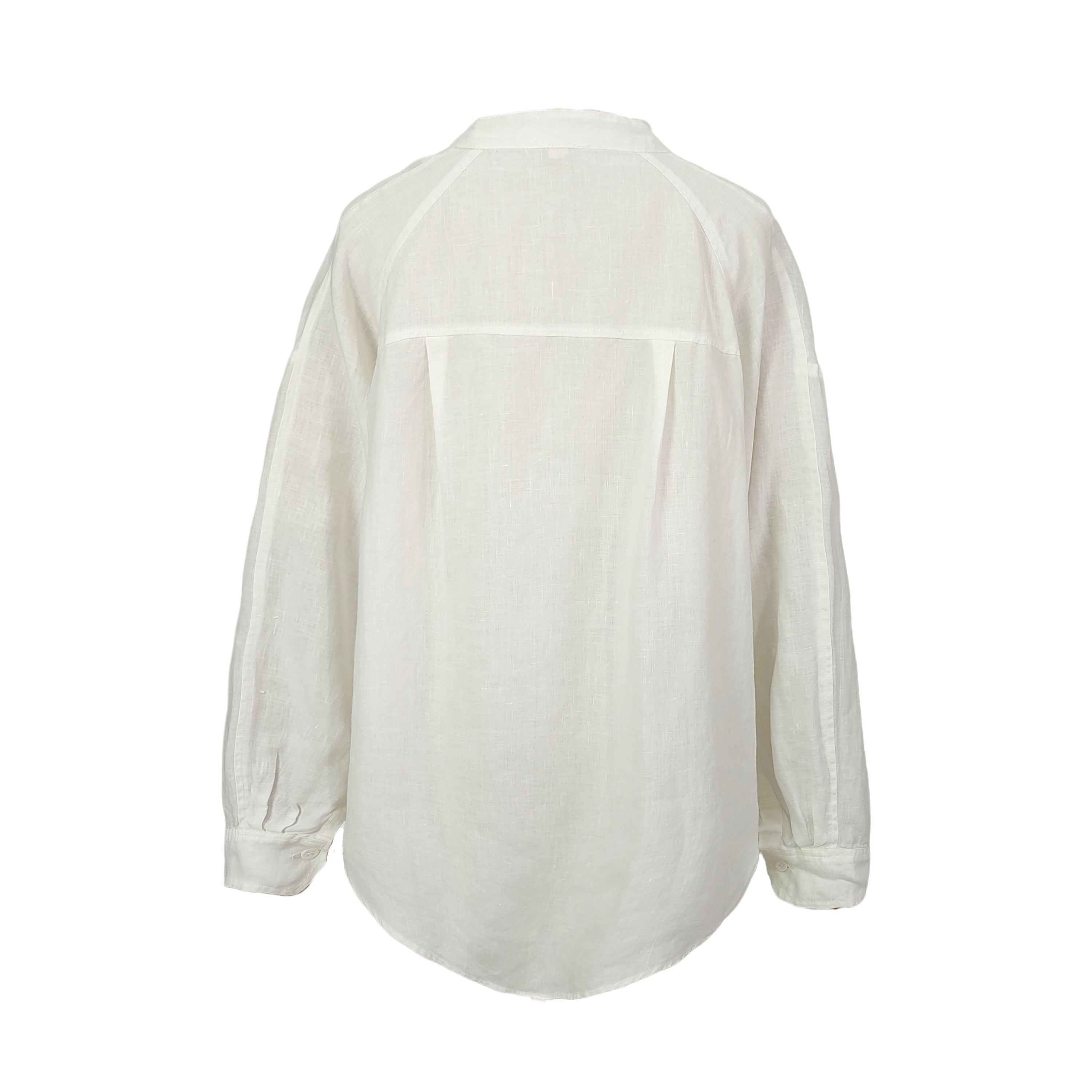 Stand Collar Pure Linen Long Sleeve Shirt Breathable Han Hemp Linen Casual Loose Fit Basic Top