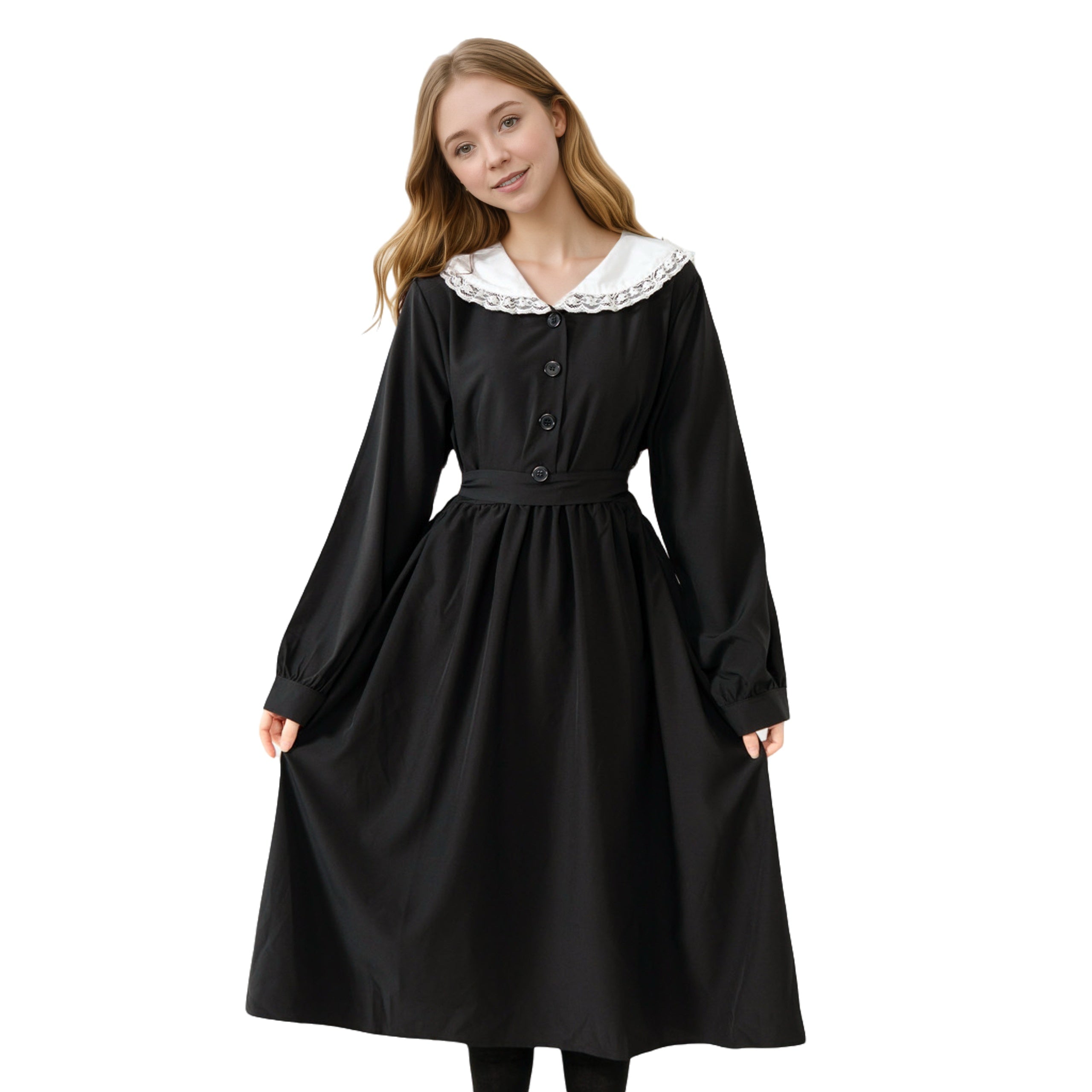 Sweet Lolita Black Long Sleeve Dress White Lace Sailor Collar Vintage Sweet Lolita Black Long Sleeve Dress White Lace Sailor Collar Vintage
