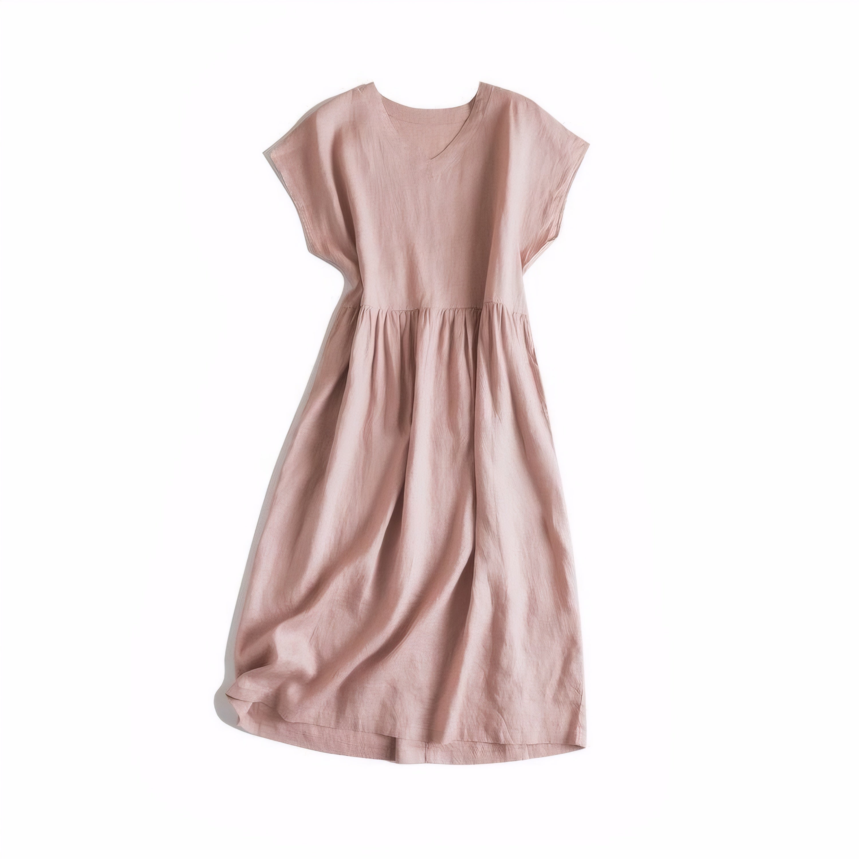 Pink Loose Fit Midi Linen Dress – Lightweight and Breezy for Casual Days