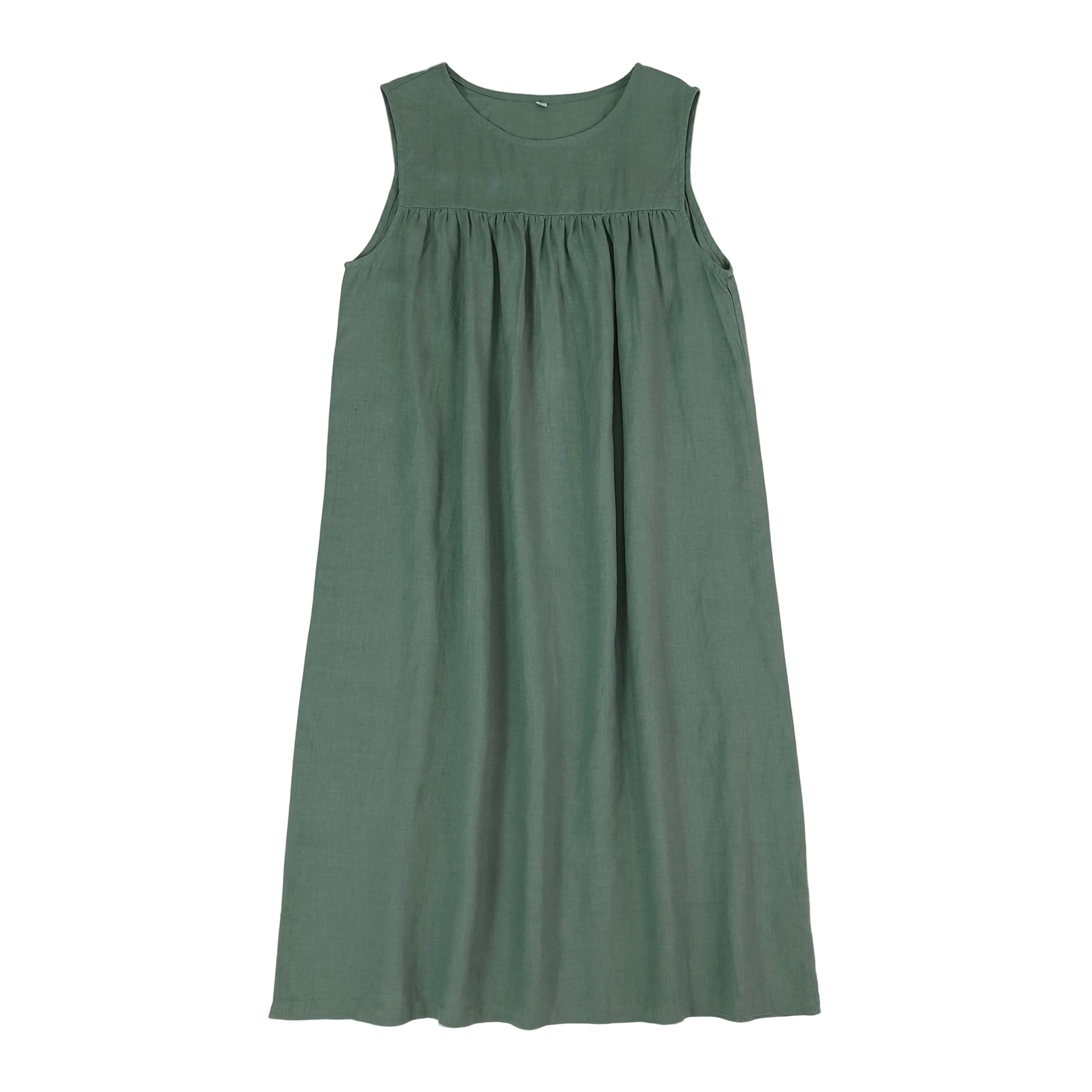 100% Linen Sleeveless Nightdress Natural Breathable Homewear Sleep Dress Women Loungewear