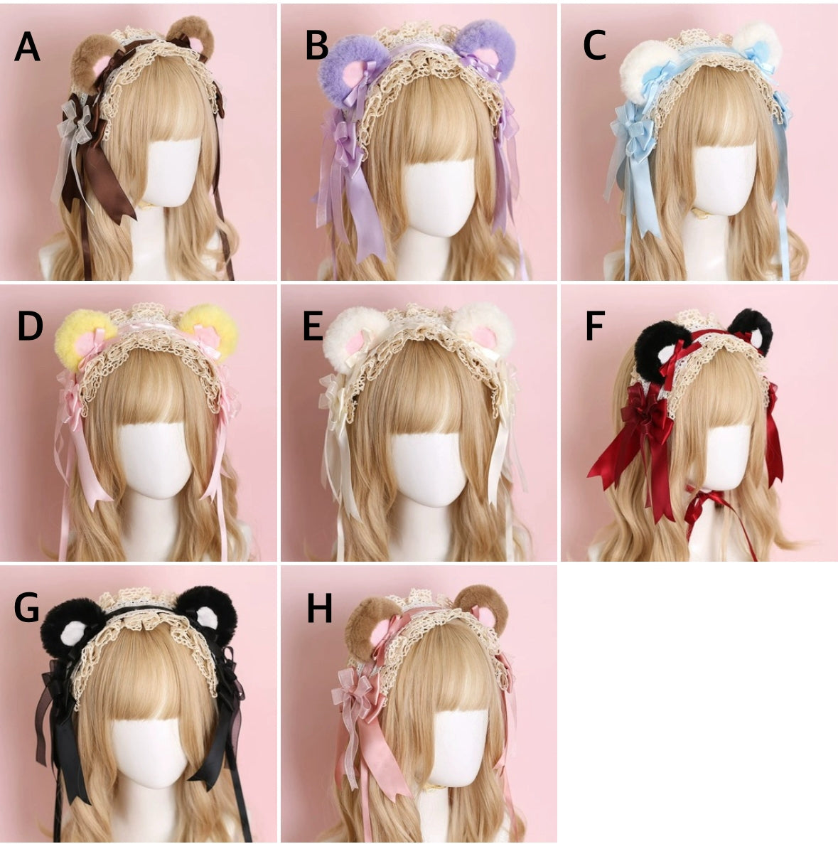 Cute Lolita Bear Ears Lace Headband Kawaii Bow Plush Animal Ear Headdress for Girls Cosplay