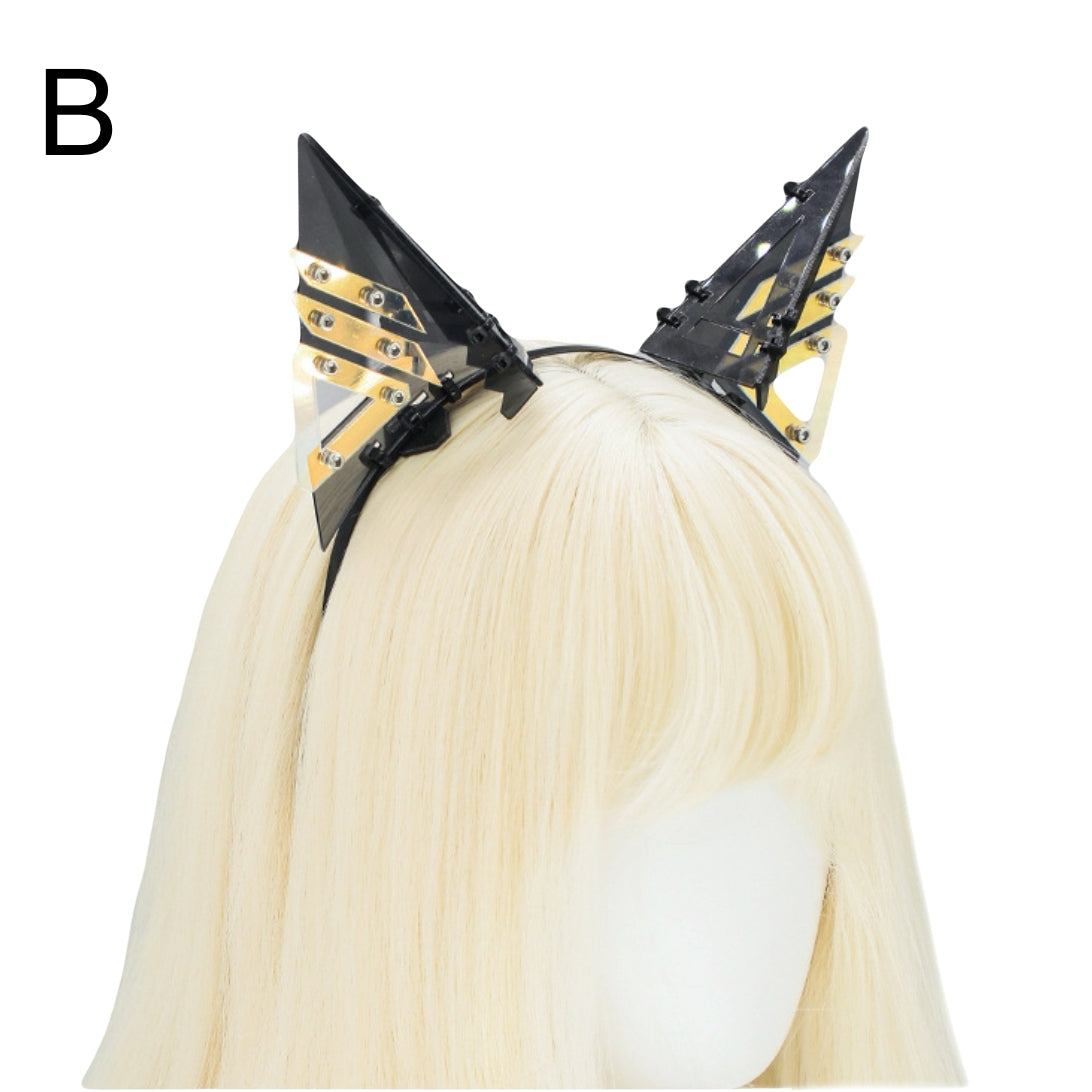 cyberpunk cat ears, cosplay headband, mechanical cat ear accessory