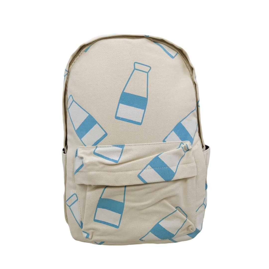 Clearance –Blue Milk Bottle Print Canvas Backpack Cute Casual School Bag for Girls