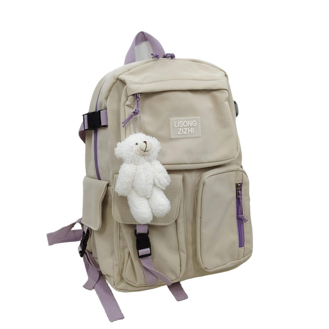 Clearance Beige Multi-Pocket Backpack Good Quality Canvas Travel & School Bag