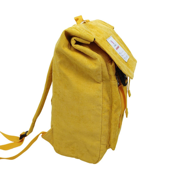 Large retro school bag in yellow corduroy fabric
