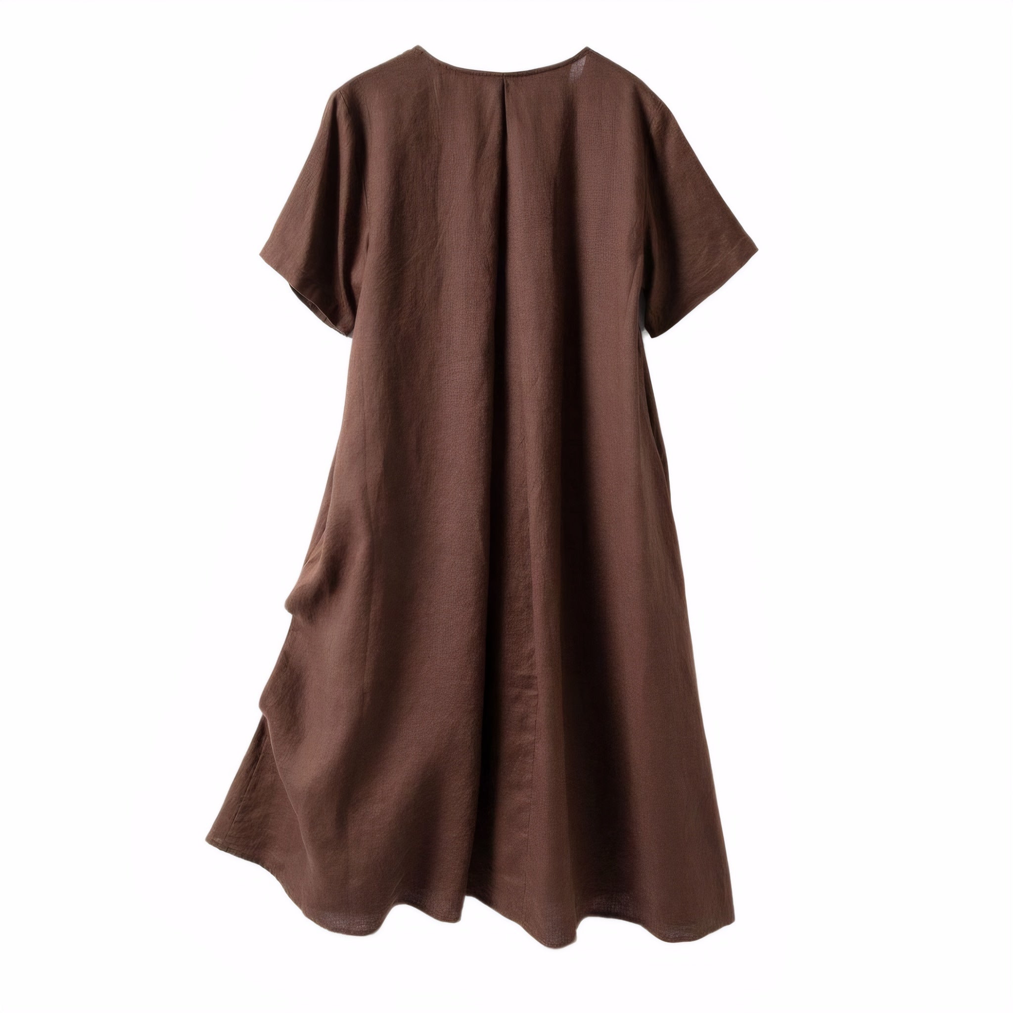 Close-up of soft natural linen fabric in brown and pink with hidden pocket