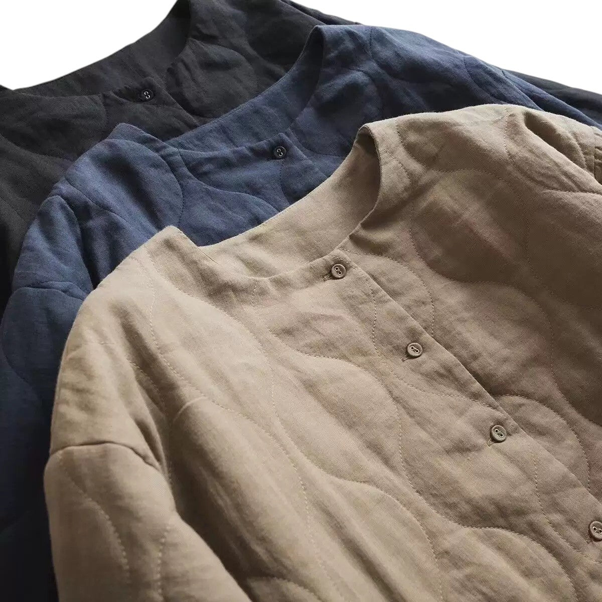 Ramie Quilted Jacket Women Linen Padded Coat Autumn Loose Fit Calm Outerwear