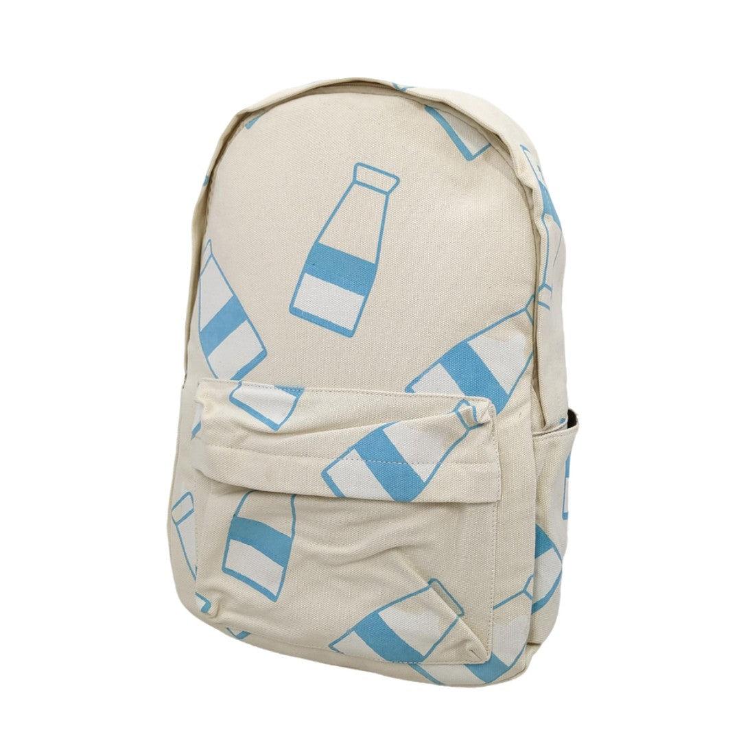 Clearance –Blue Milk Bottle Print Canvas Backpack Cute Casual School Bag for Girls
