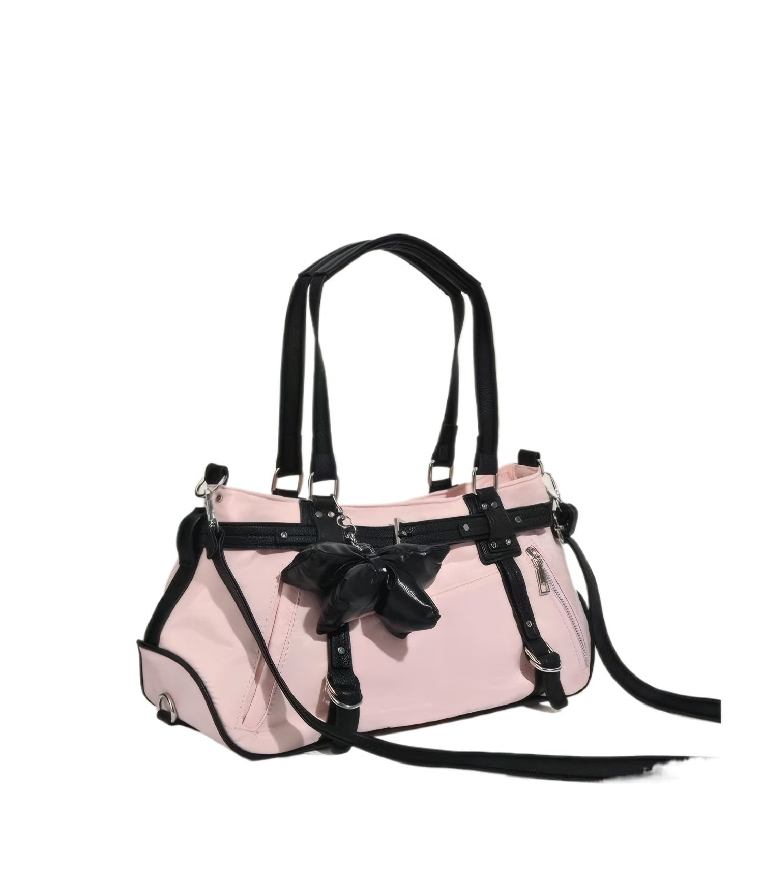 Punk Style Large Capacity Women's Gym Bag Bow Accent Shoulder Handbag Nylon Tote
