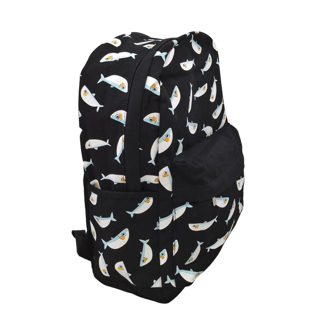 Cute Fish Print Canvas Backpack for Teens Student Lightweight School Travel Bag