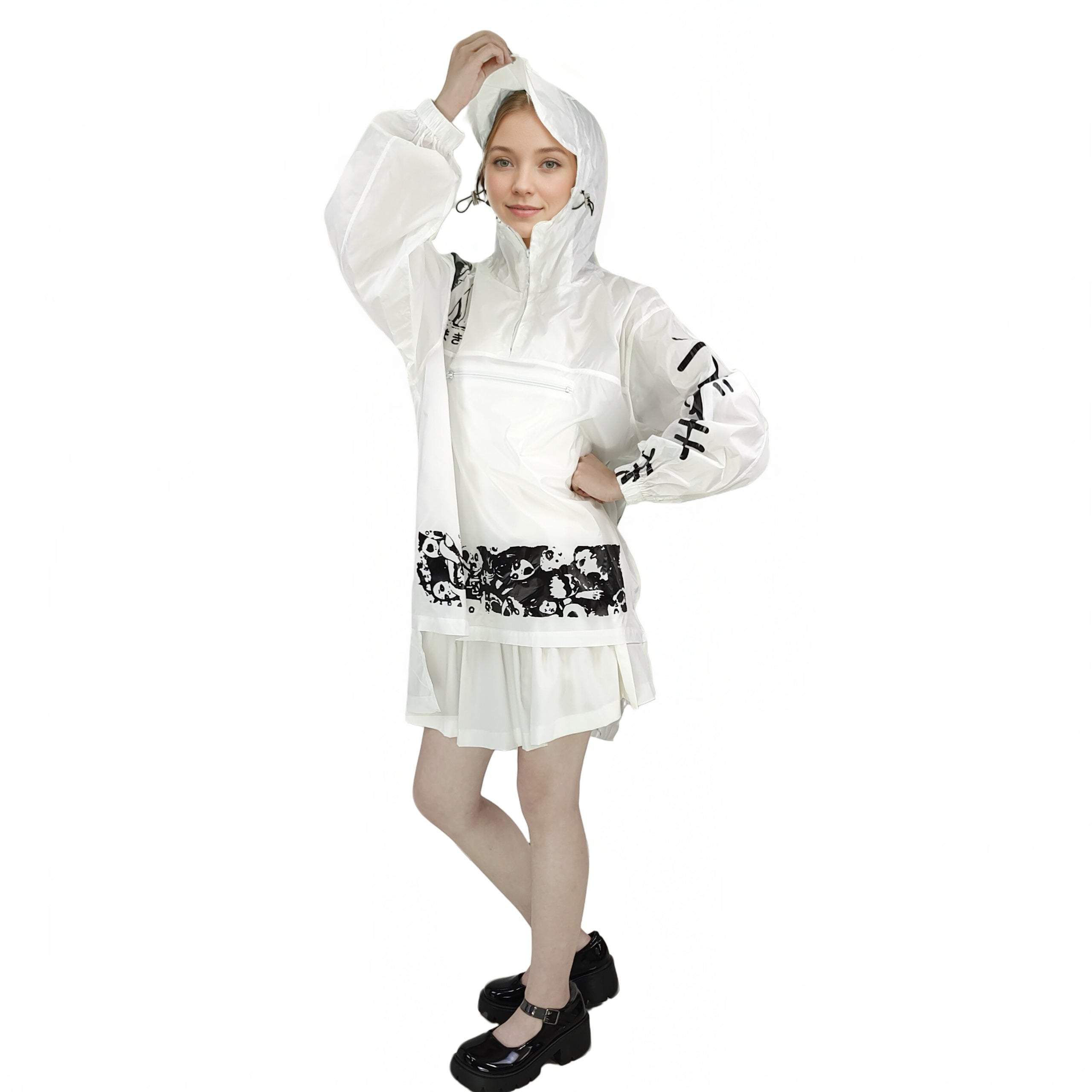 Harajuku Gothic Anime Windbreaker Jacket Spiral Uzumaki Manga Print Oversized Kawaii Streetwear Tops