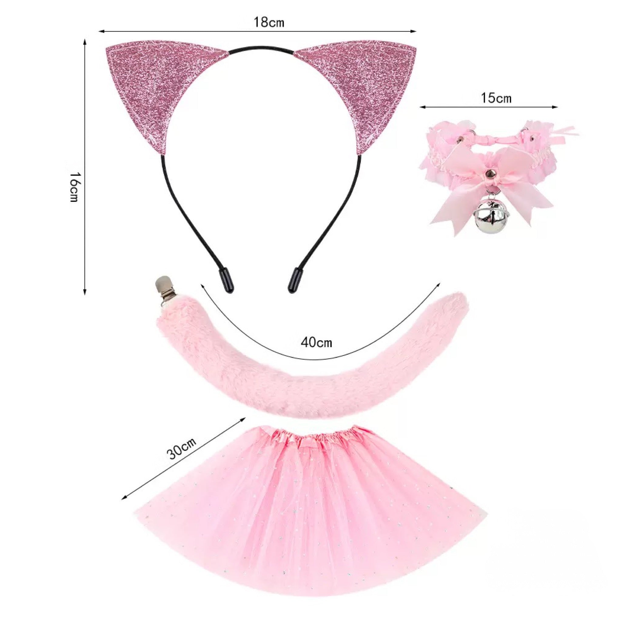 Piggy costume set with round ears, snout, tail, pink bow, and tutu – playful party outfit.