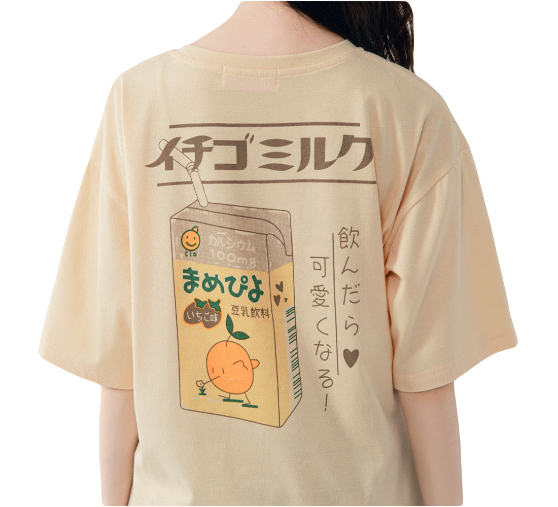 Kawaii Japanese Milk Box Print T-Shirt Cute Harajuku Oversized Graphic Tee for Girls Teens