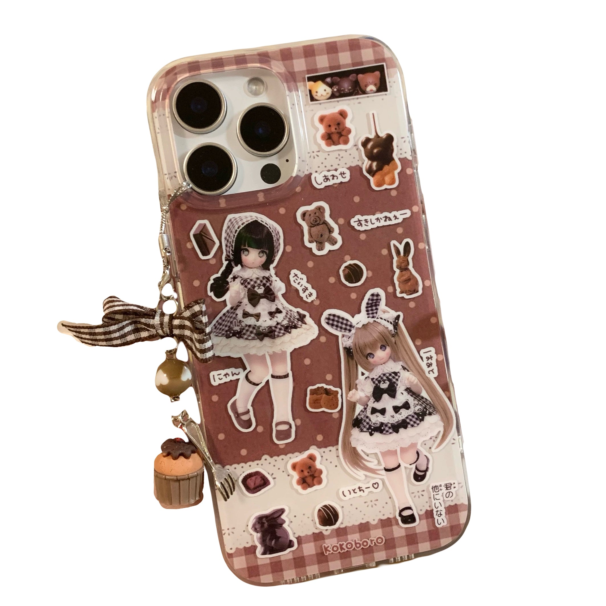 Japanese cute phone case, angel wings charm, chocolate cookie case, pastel anime girl cover