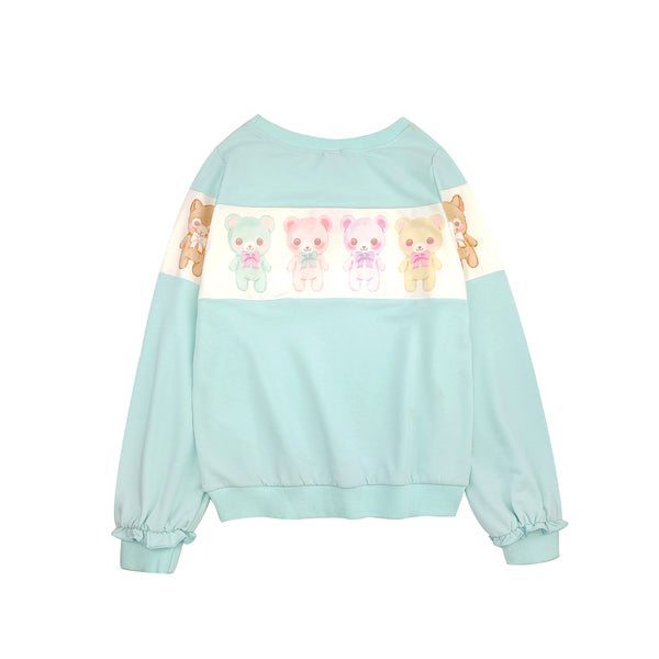 Back view of cute teddy bear printed kawaii sweatshirt
