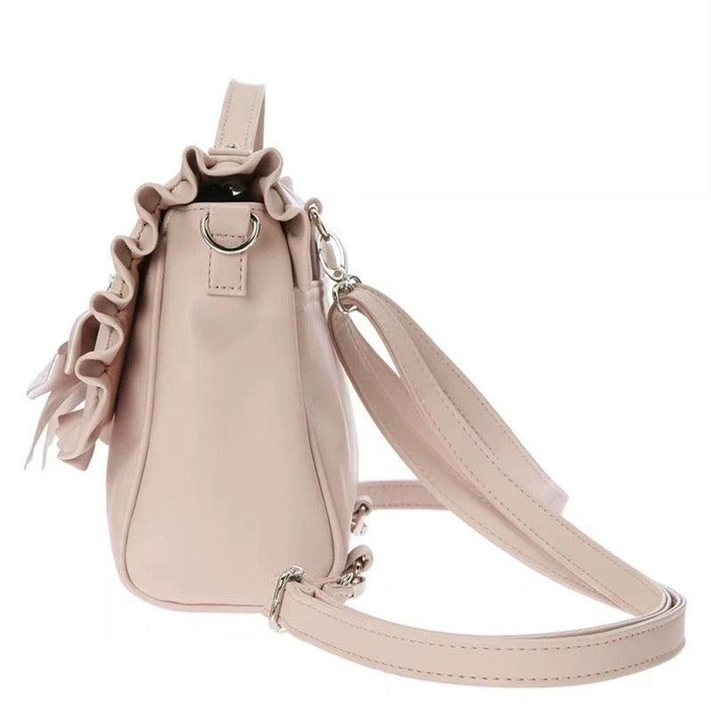 Lolita Heart Bow PU Bag Multiway Ruffle Backpack Shoulder Handbag for Girls