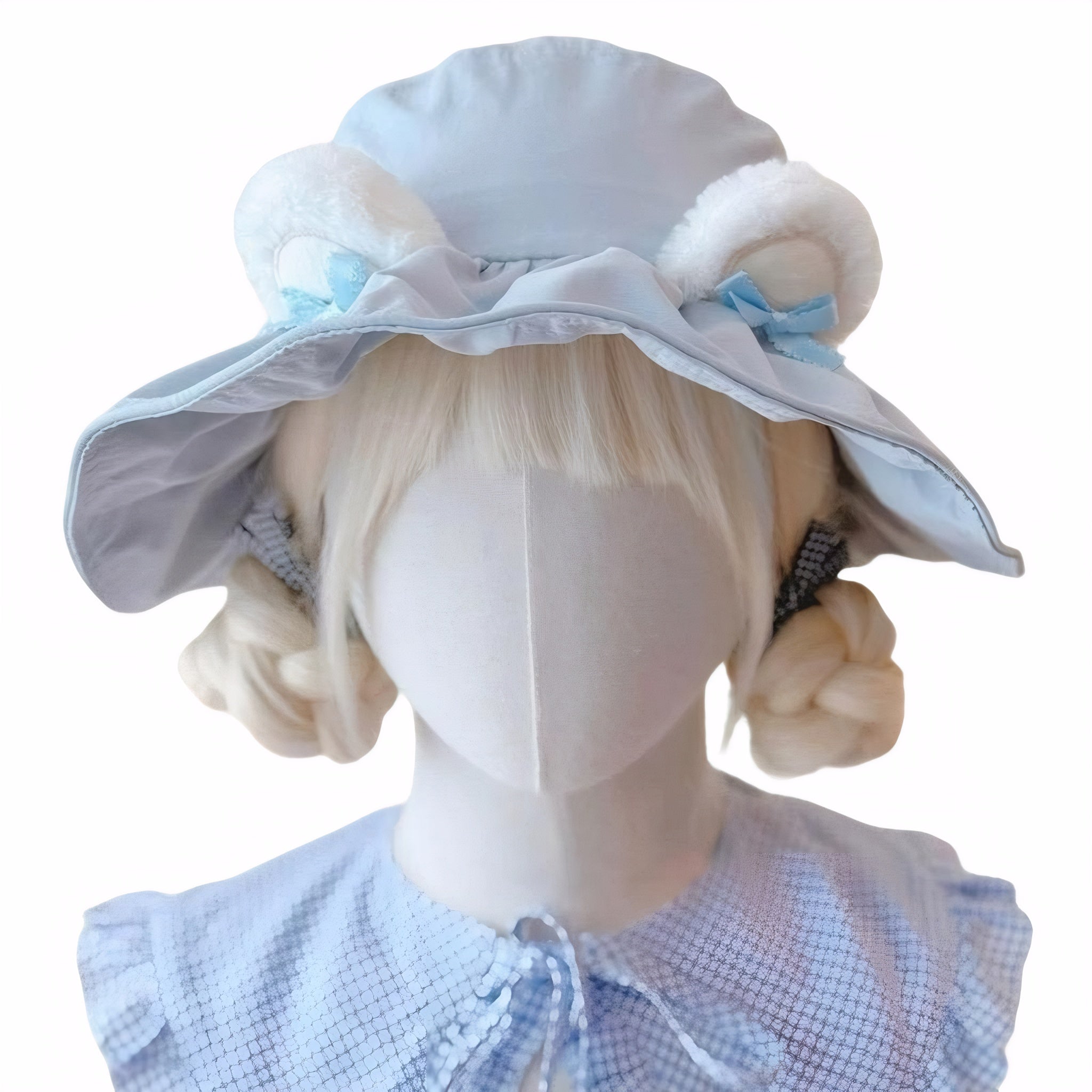 Kawaii Bear Ear Ribbon Bucket Hat Handmade Summer Sun Hat (Hat or Hat + Collar Set)