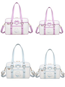 Kawaii Embroidered Bow Shoulder Bag for Girls Japanese JK School Uniform Style Satchel