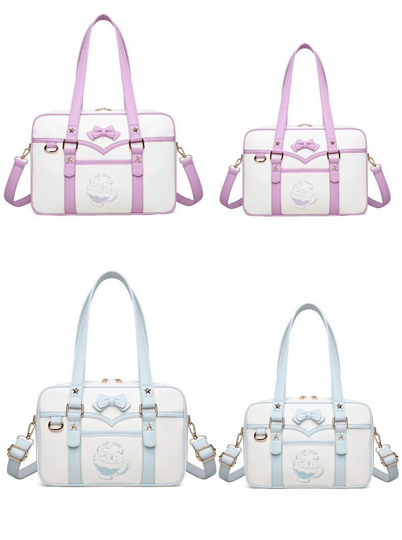 Kawaii Embroidered Bow Shoulder Bag for Girls Japanese JK School Uniform Style Satchel