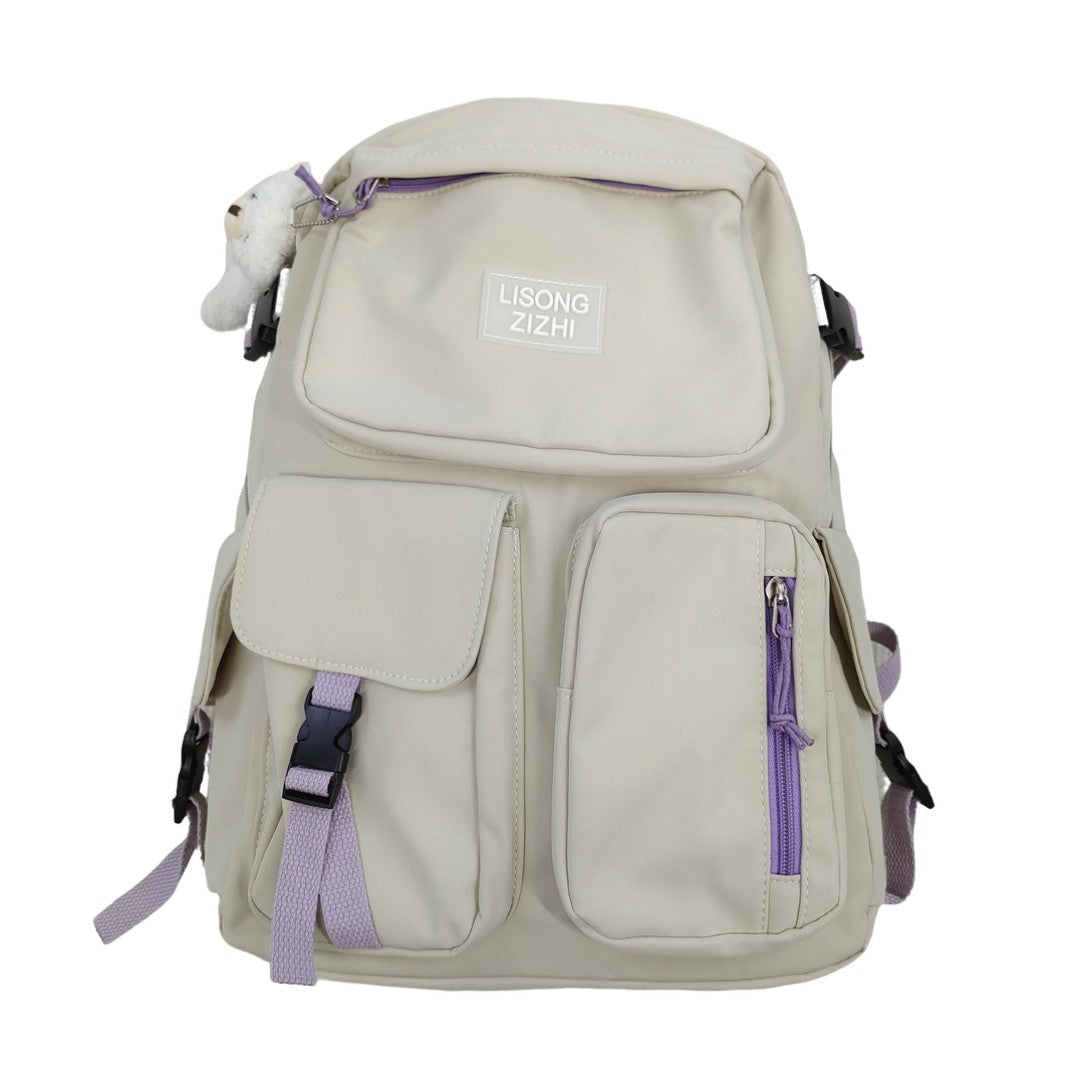 Clearance Beige Multi-Pocket Backpack Good Quality Canvas Travel & School Bag