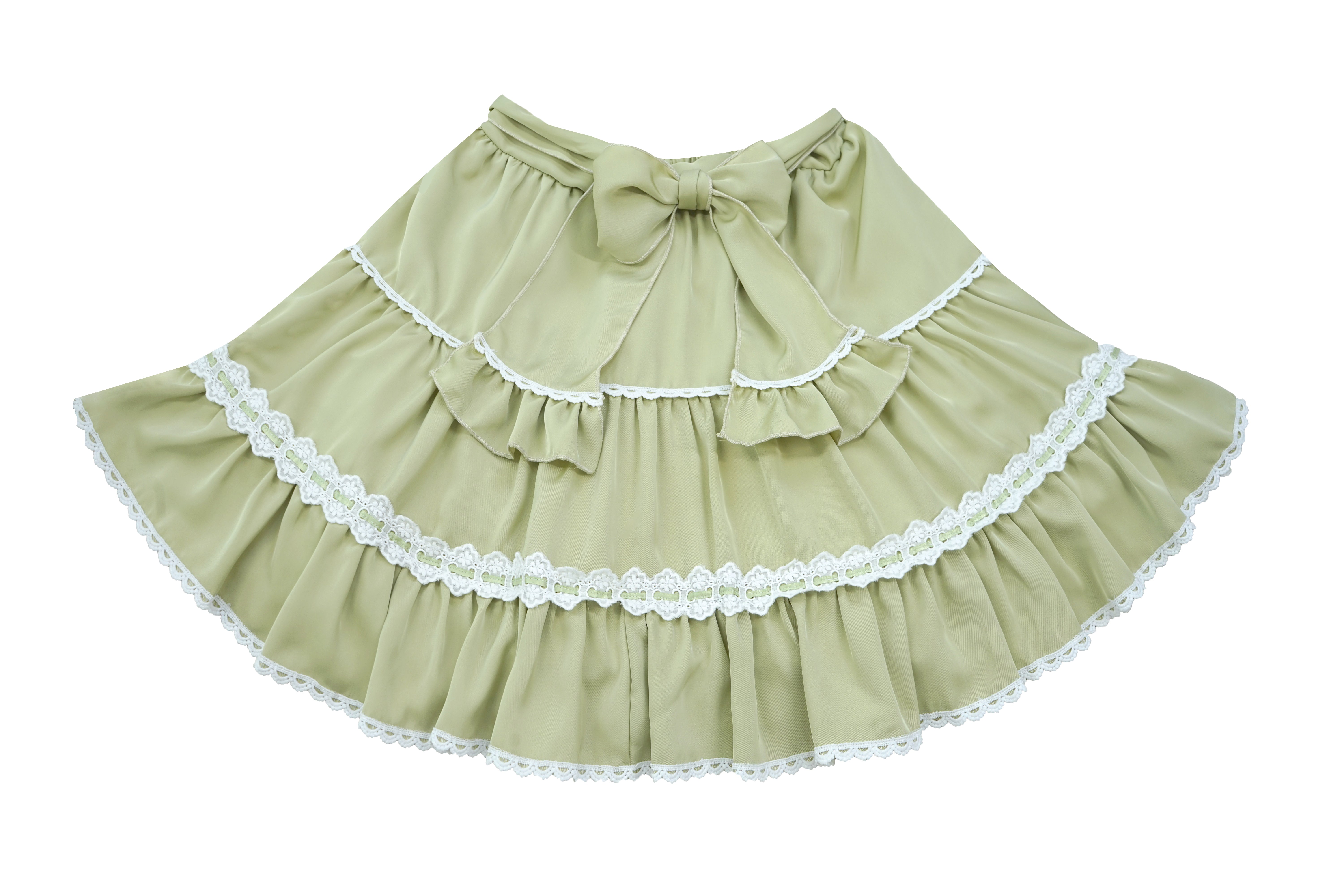 Green sweet Lolita ruffle skirt with floral lace decoration kawaii mini skirt