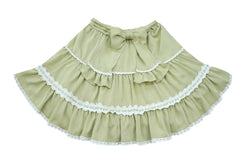 Green sweet Lolita ruffle skirt with floral lace decoration kawaii mini skirt