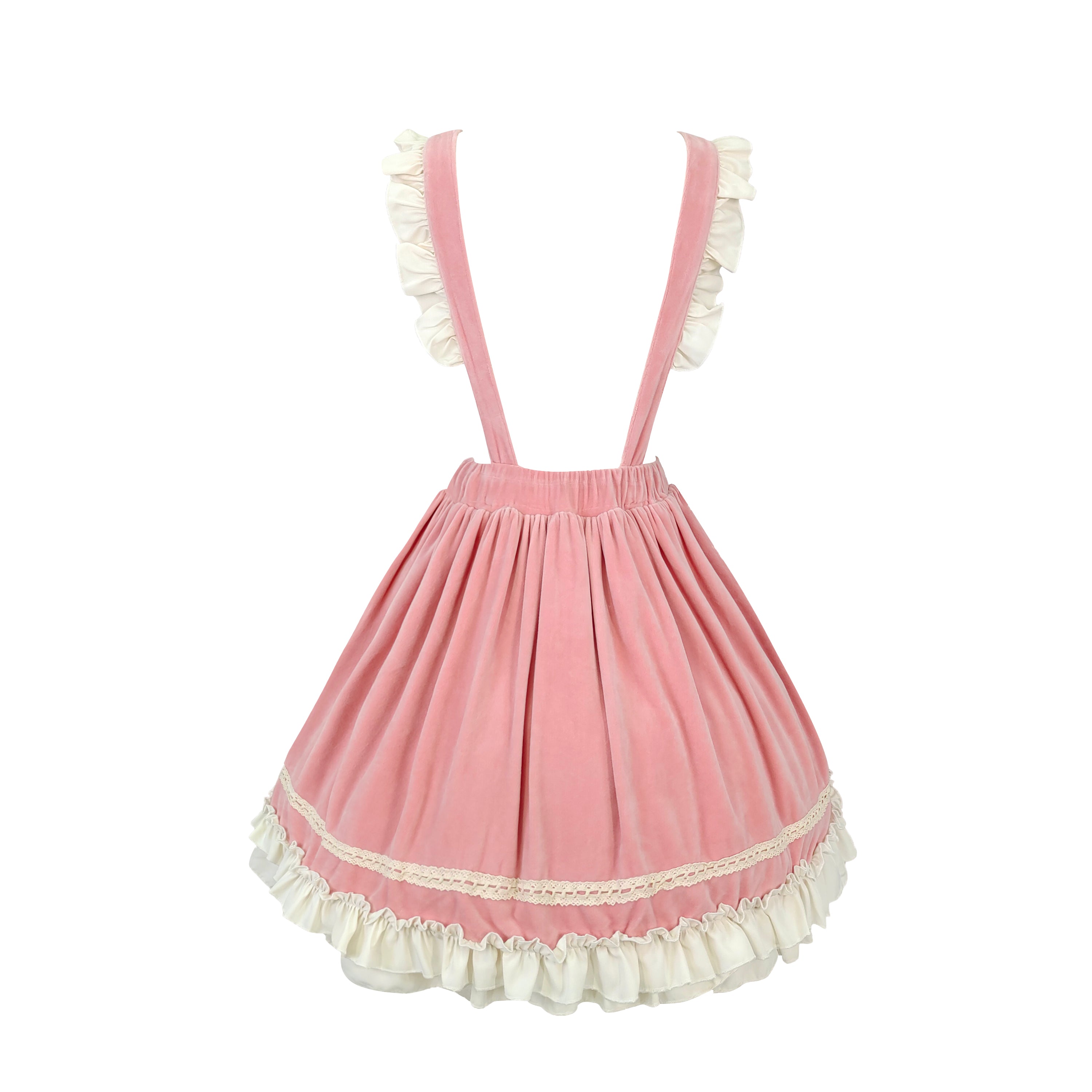 Sweet lolita velvet suspender dress for girlslolita suspender skirt, kawaii pink skirt heart pocket jumper