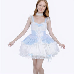 Kawaii Princess Style Blue Lolita Cosplay Party Dress with Ruffles