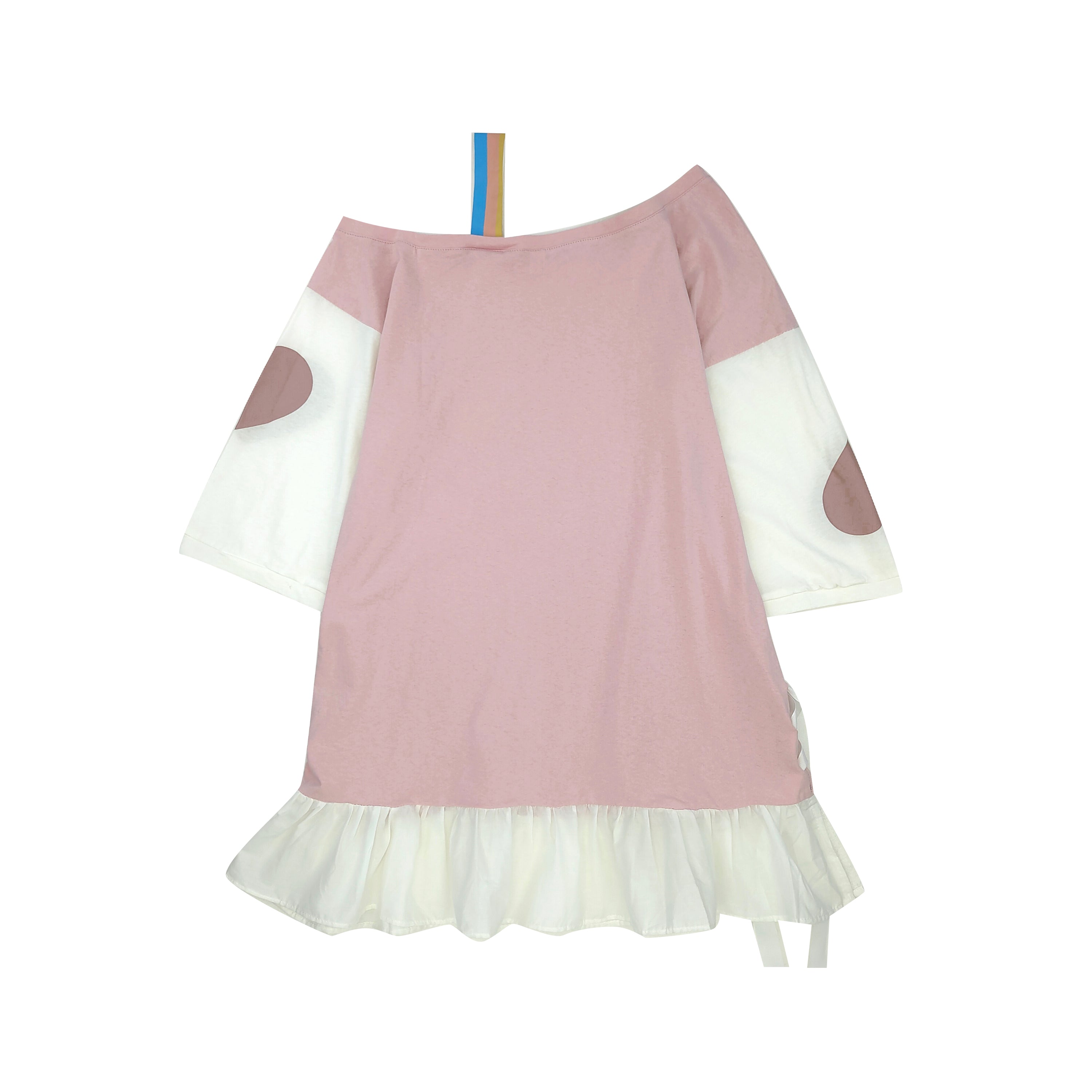 Back view of pastel pink and white cute cartoon T-shirt dress cartoon deer shirt