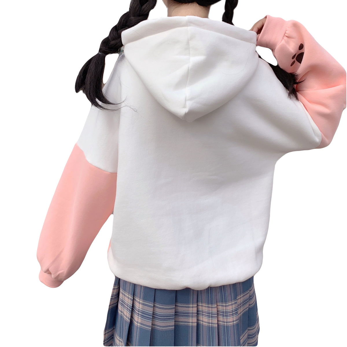 Cute cat ears hoodie with paw print and tail for girls harajuku hoodie, cute hoodie with tail, 3D cat ear hoodie