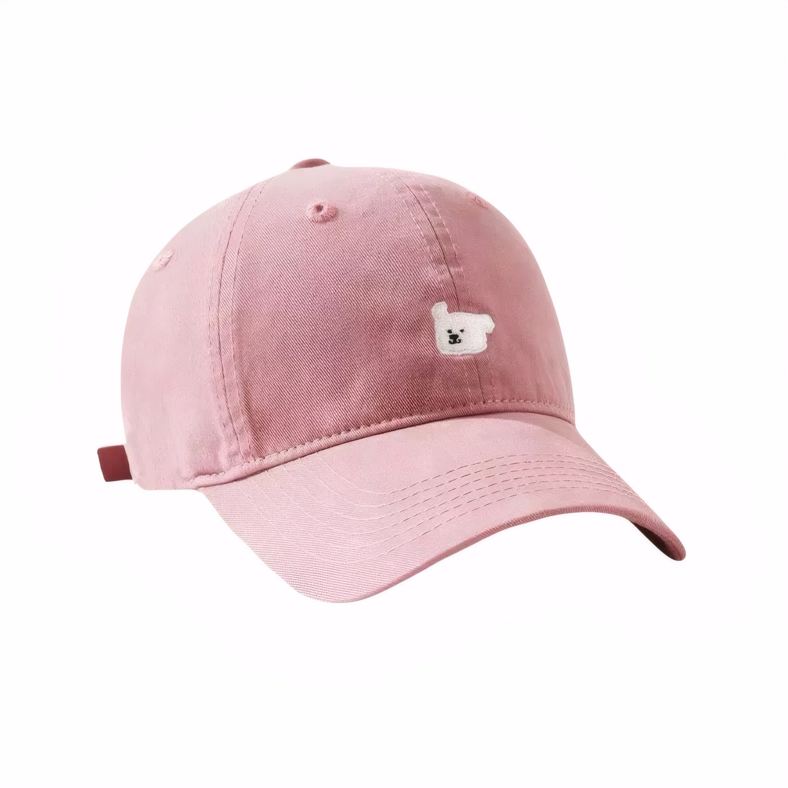 Korean style pink embroidered bear cap – pastel Korean casual fashion adjustable unisex cap