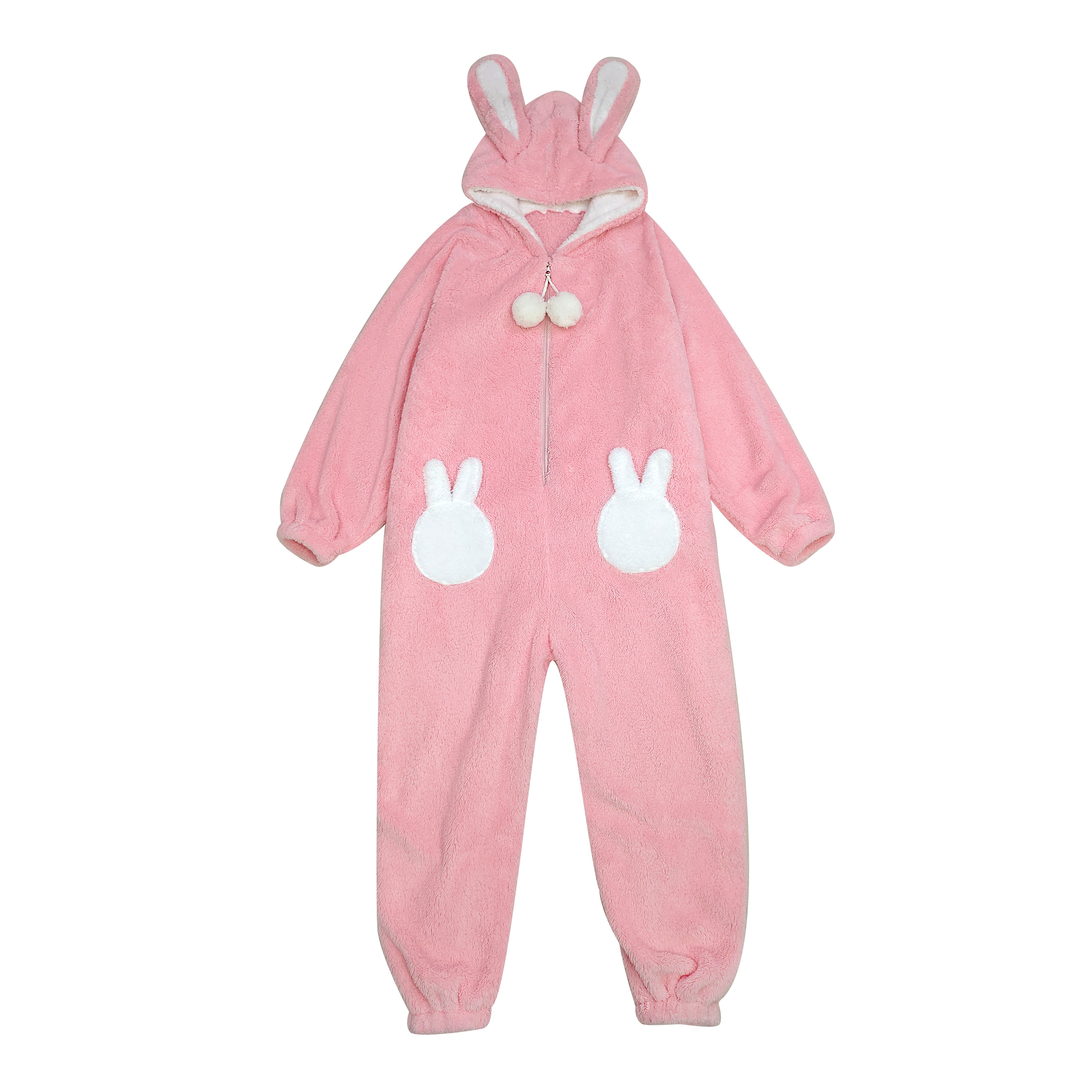Bunny Ears Onesie Pajamas for Women Adult Animal Rabbit Halloween Cosplay Zipper Fleece Cozy One Piece Costume