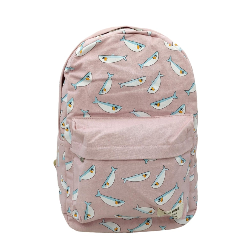 Cute Fish Print Canvas Backpack for Teens Student Lightweight School Travel Bag