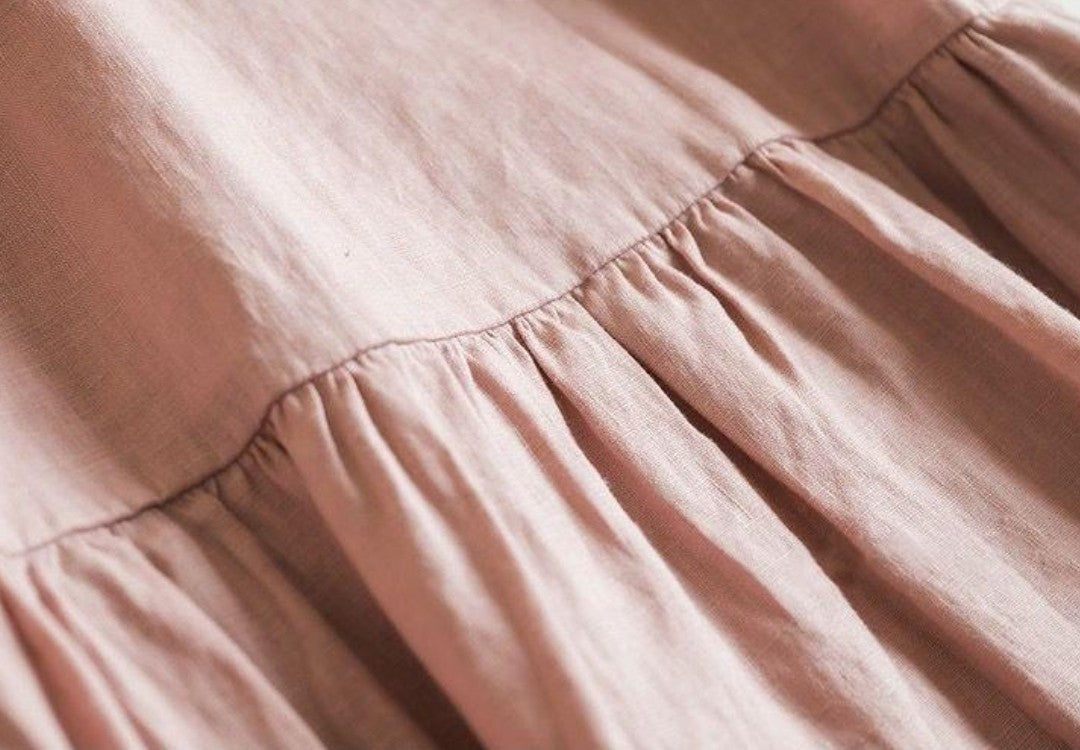 Minimalist Linen V-Neck Dress for Women Short Sleeve Midi Dress with Pockets Summer Loose Fit