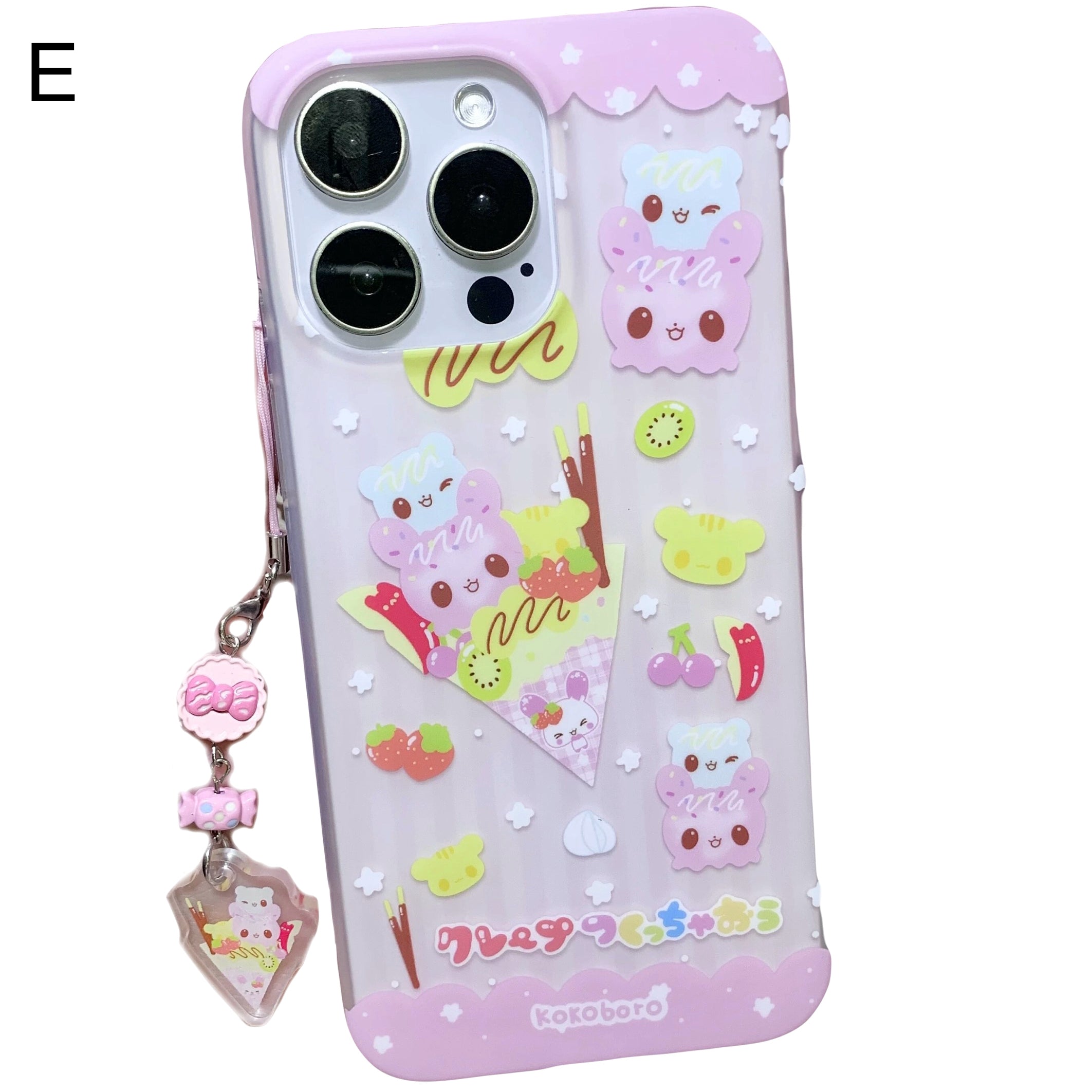 Sweet dessert crepe iPhone case with cartoon animals and charms