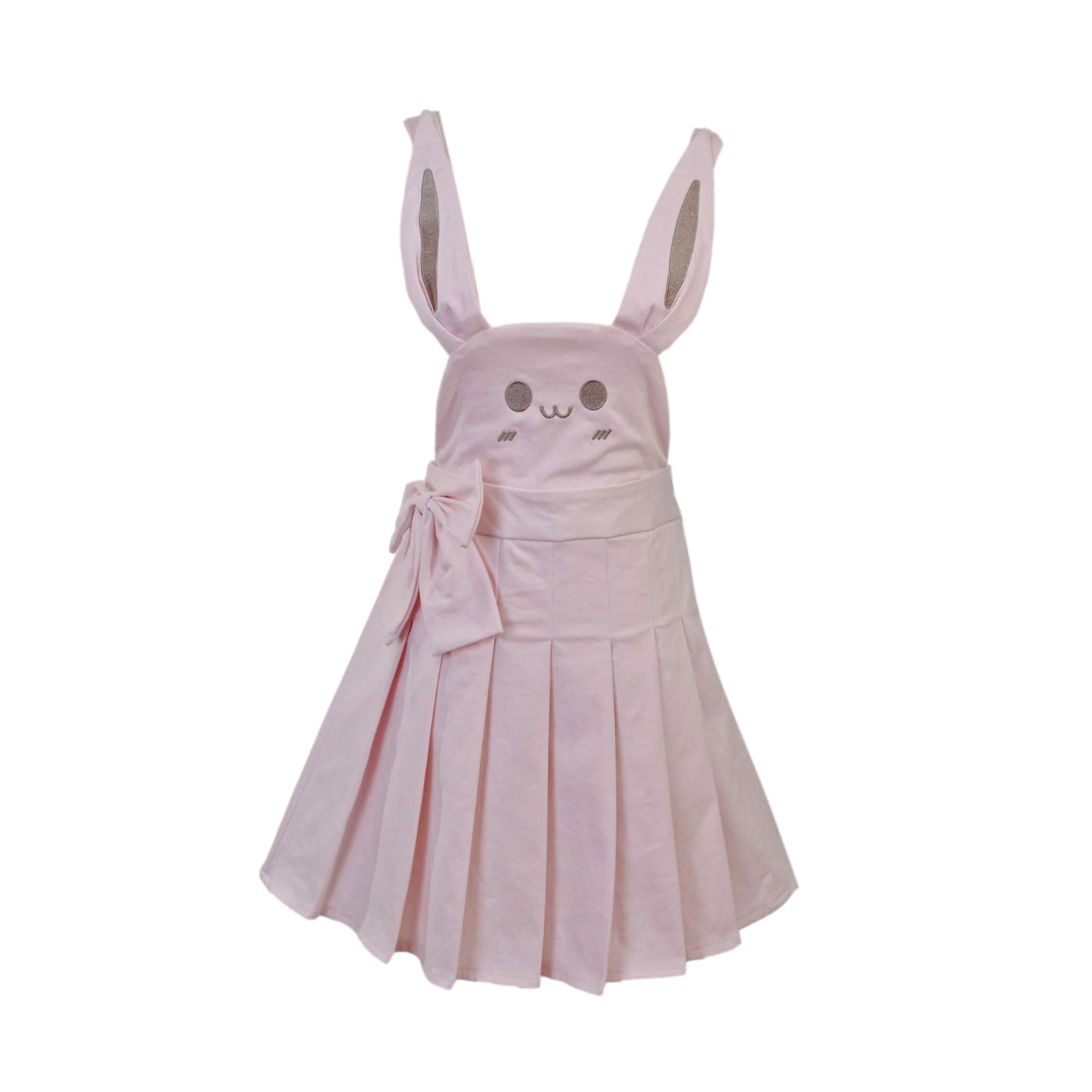 Pink bunny face suspender skirt with long ears and bow – Japanese kawaii cute harajuku dress soft girl outfit