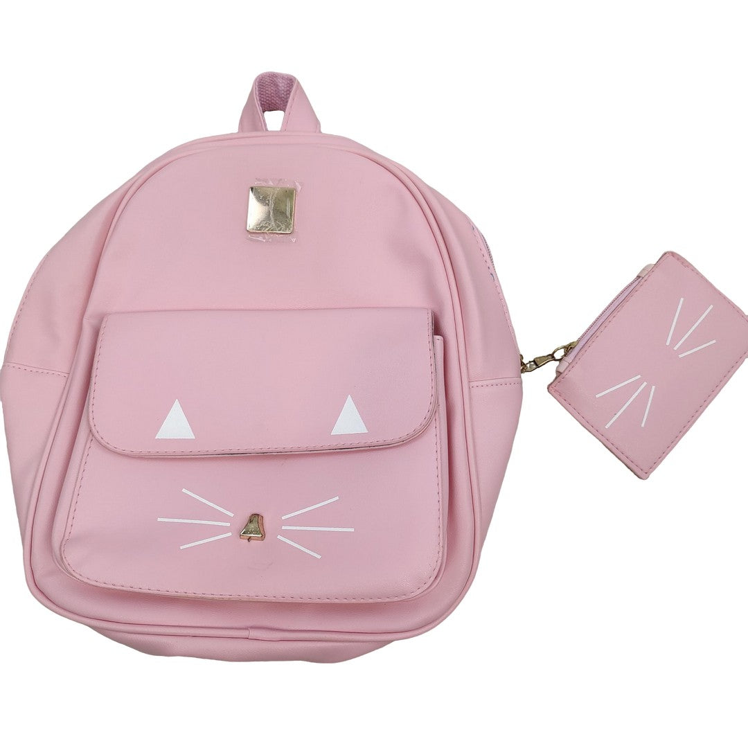 Kawaii Pink Cat Face Mini Backpack PU Leather Cute Kitty Bag with Ears Whiskers