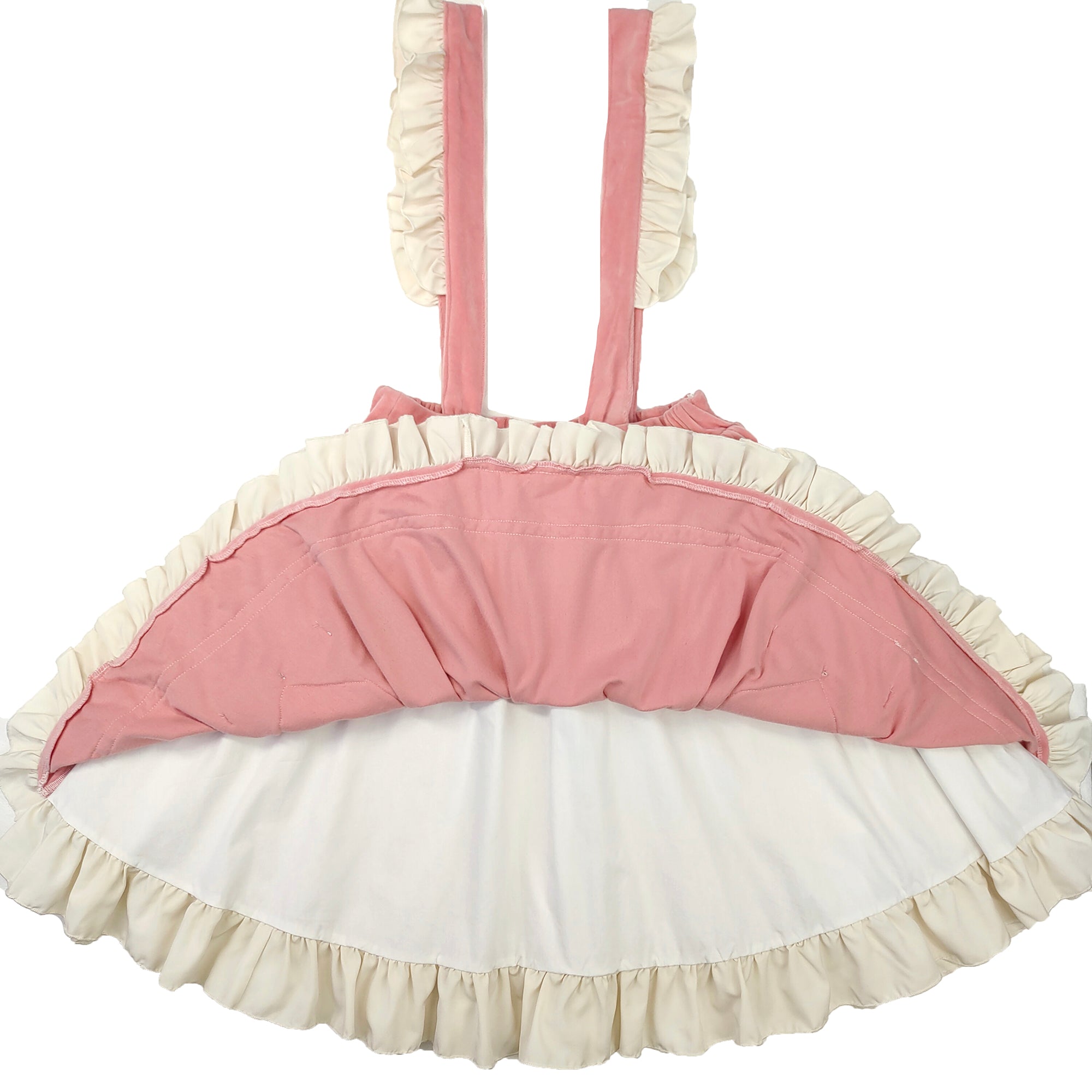 Kawaii pink suspender skirt with ruffle hem and lace harajuku girly skirt