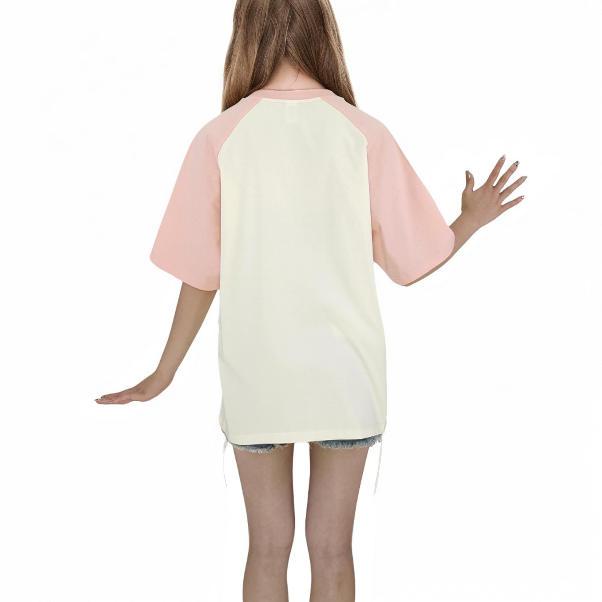 Back view of loose-fit kawaii manga graphic T-shirt