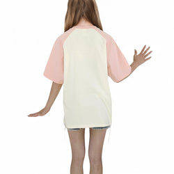 Back view of loose-fit kawaii manga graphic T-shirt