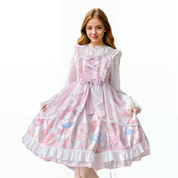 vintage rabbit flower strawberry printing lace edge retro lolita dress with bows