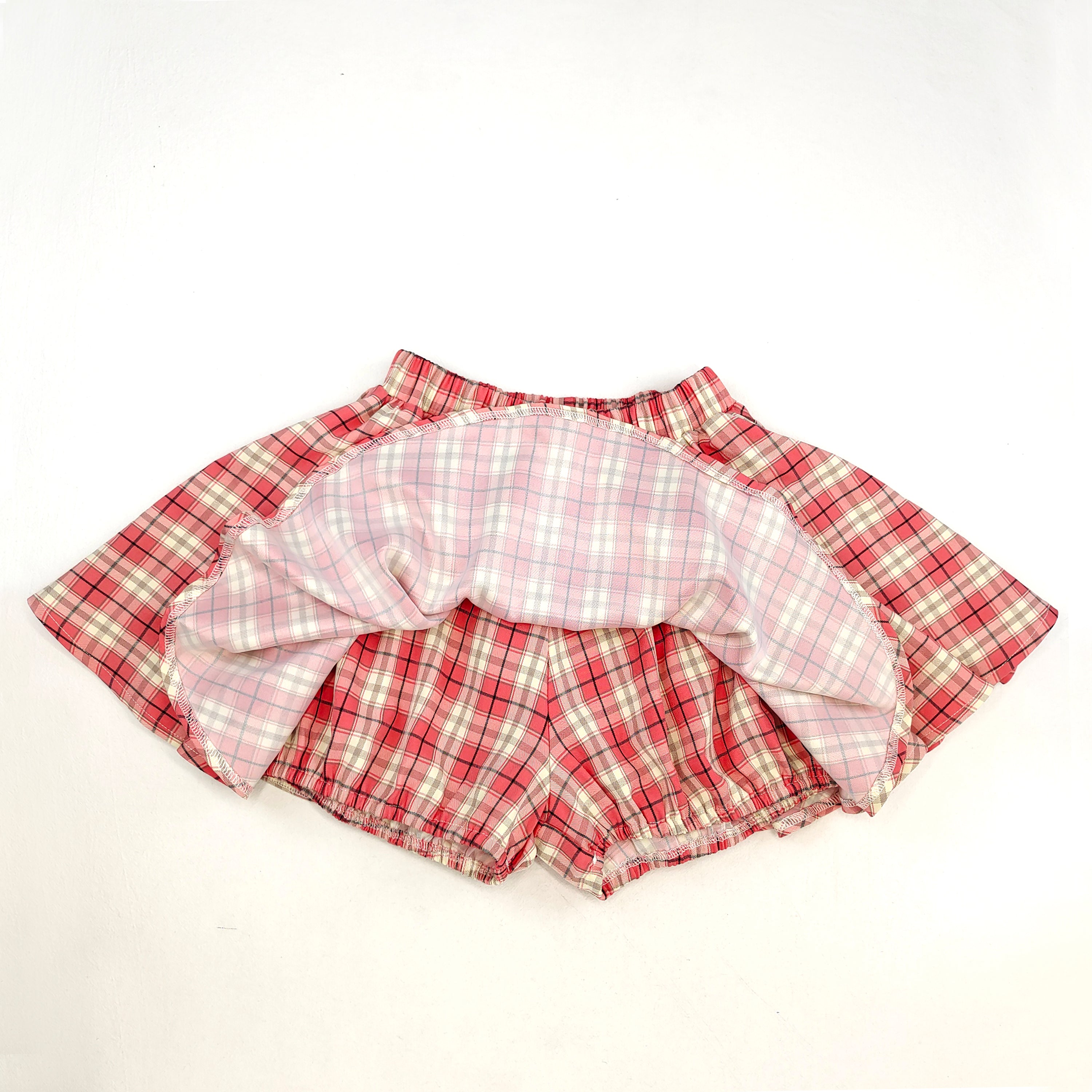 Women Plaid Skirt Shorts Pink A-Line Pleated Mini Skort Cute Japanese Preppy Style Elastic Waist Cotton Summer Bottoms