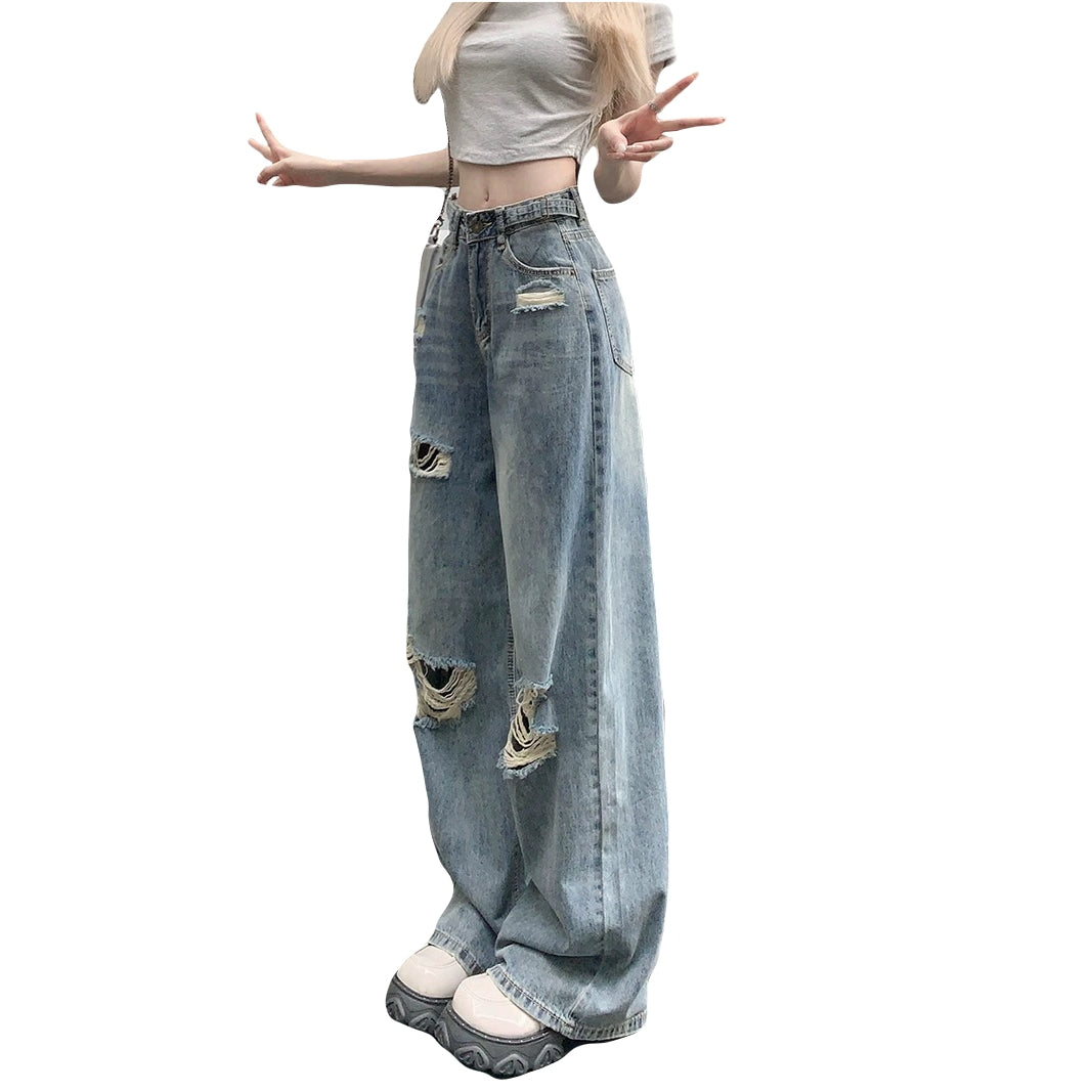 plus size jeans ripped denim pants vintage wide leg jeans