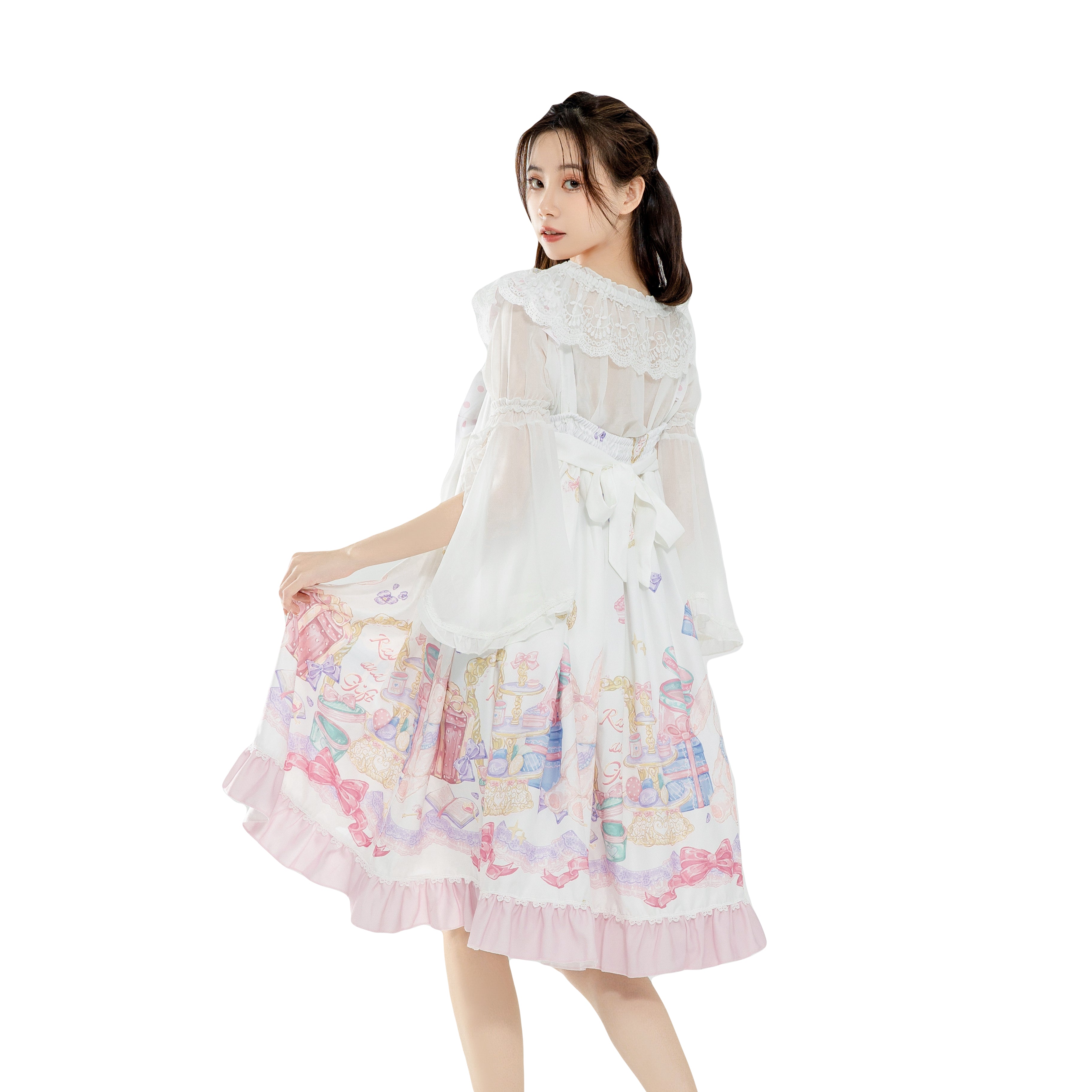 frilly dress with lace pull on lolita dress, square neck dress
